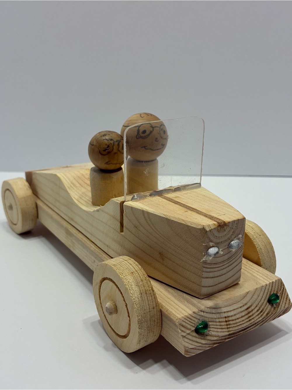 Natural Wood Toy Car 10” w/ 2 Peg People Unfinished Wooden Pretend Play Toy